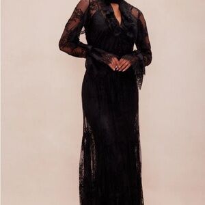 Fashion Nova Elegant Black Lace Long Sleeve Dress